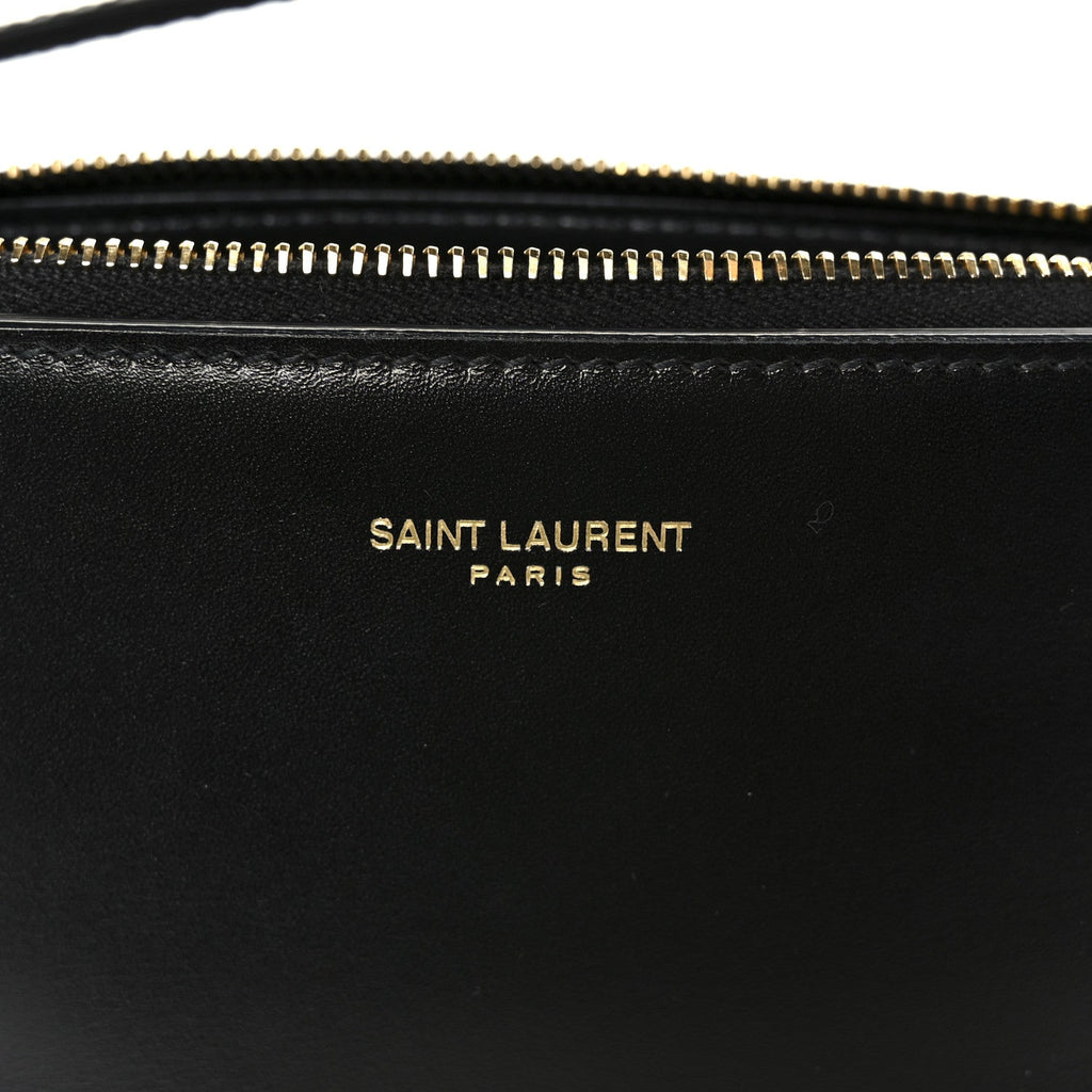 Shiny Calfskin Pouch On Strap Black