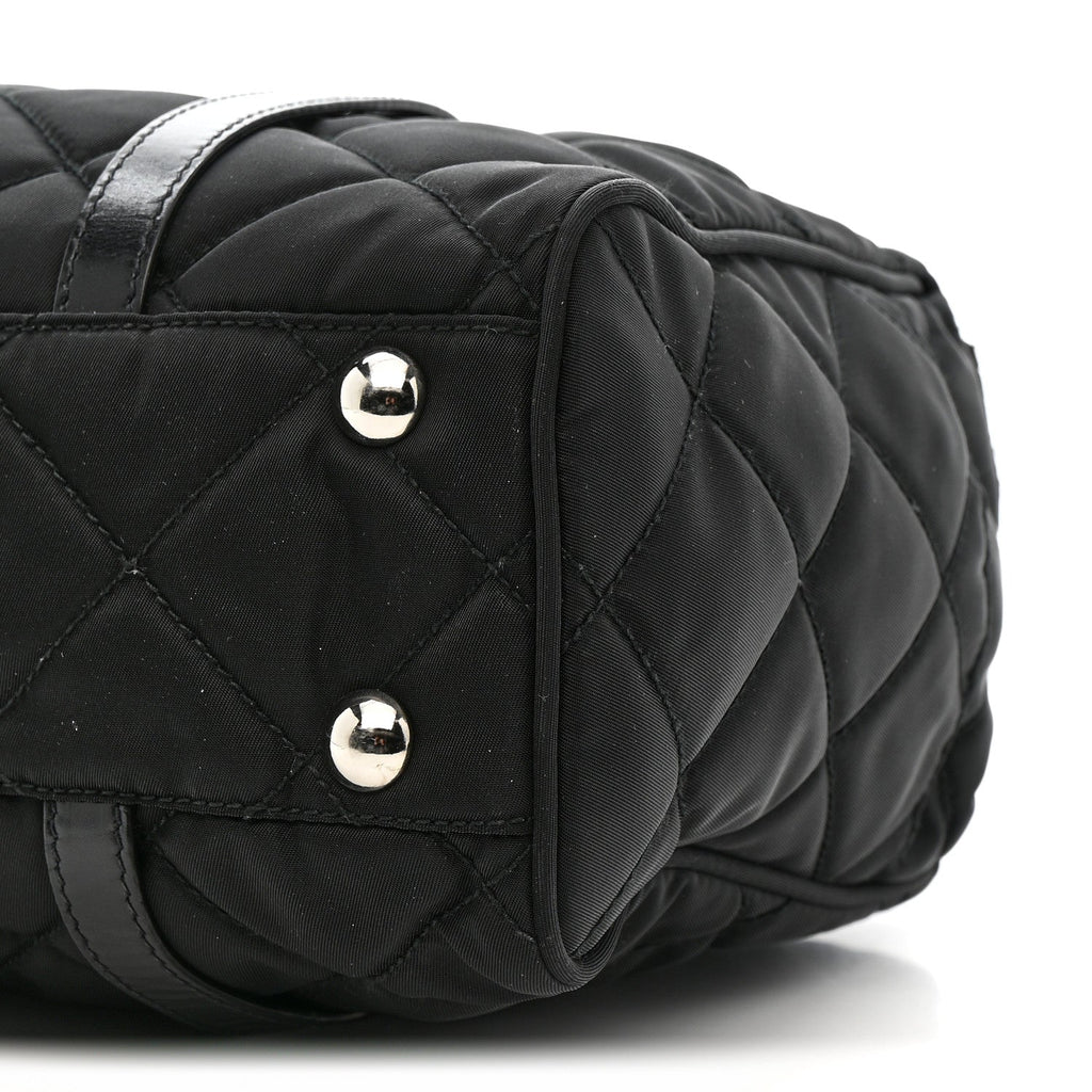 Nylon Tessuto Quilted Chain Shoulder Bag Black