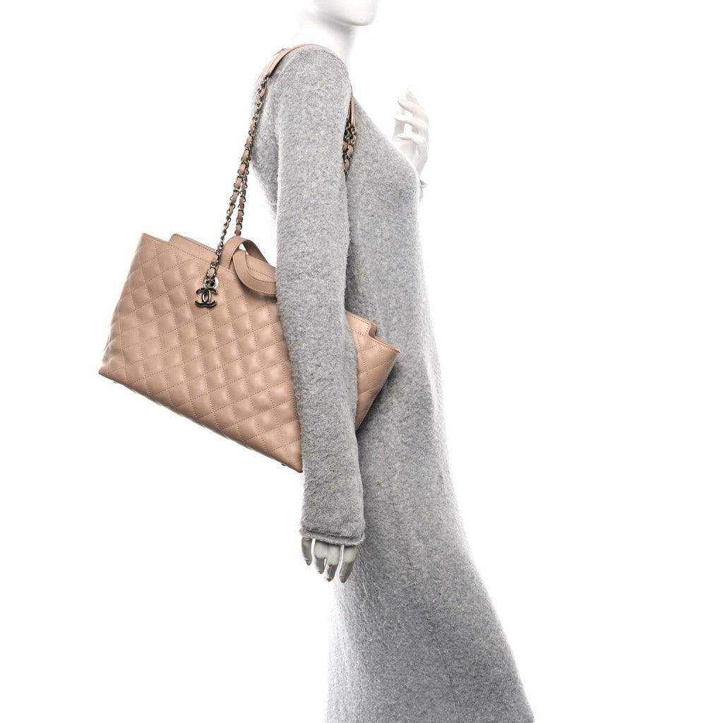 Calfskin Quilted Large Shopping Tote Light Pink