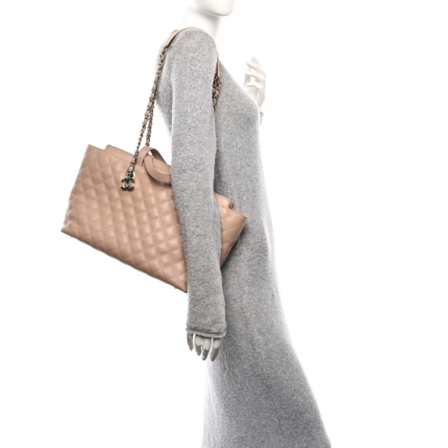Calfskin Quilted Large Shopping Tote Light Pink