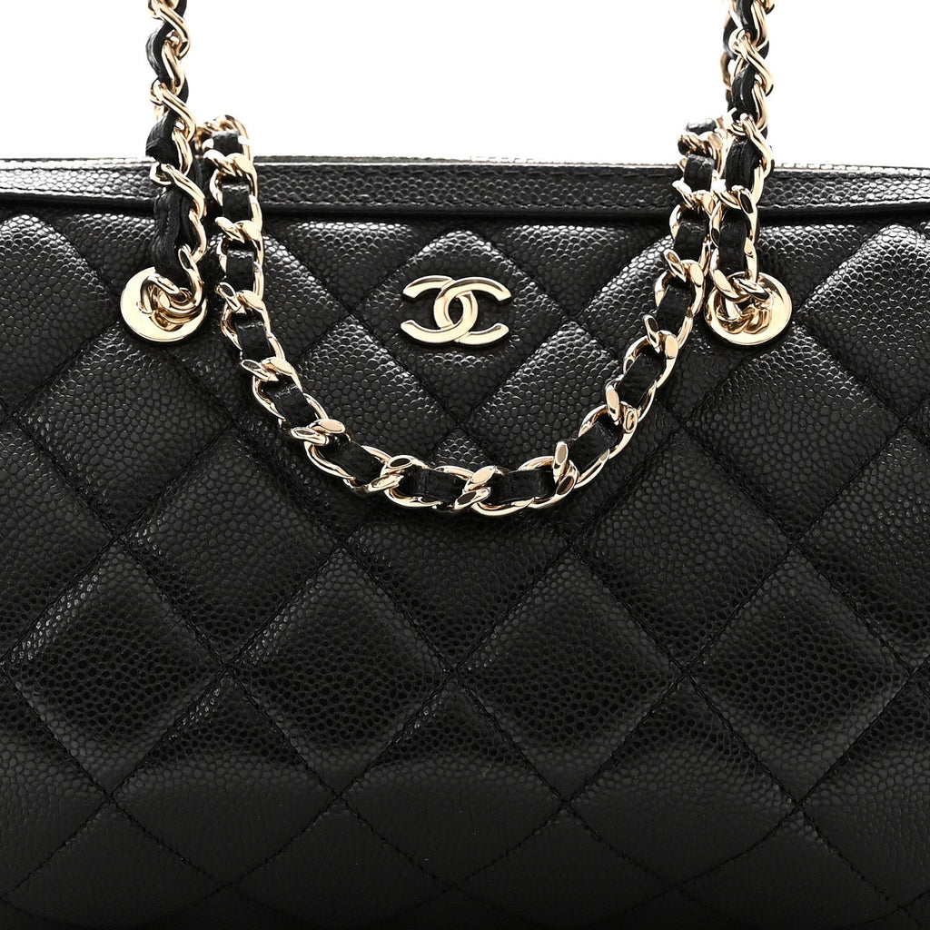 Caviar Quilted Barrel Clutch With Chain  Black