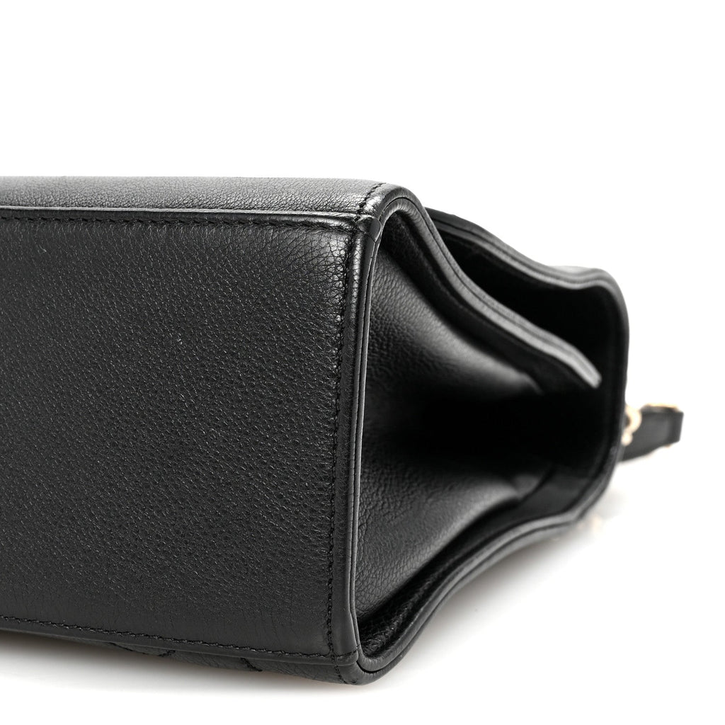 Grained Calfskin Quilted Large Label  Flap Bag Black