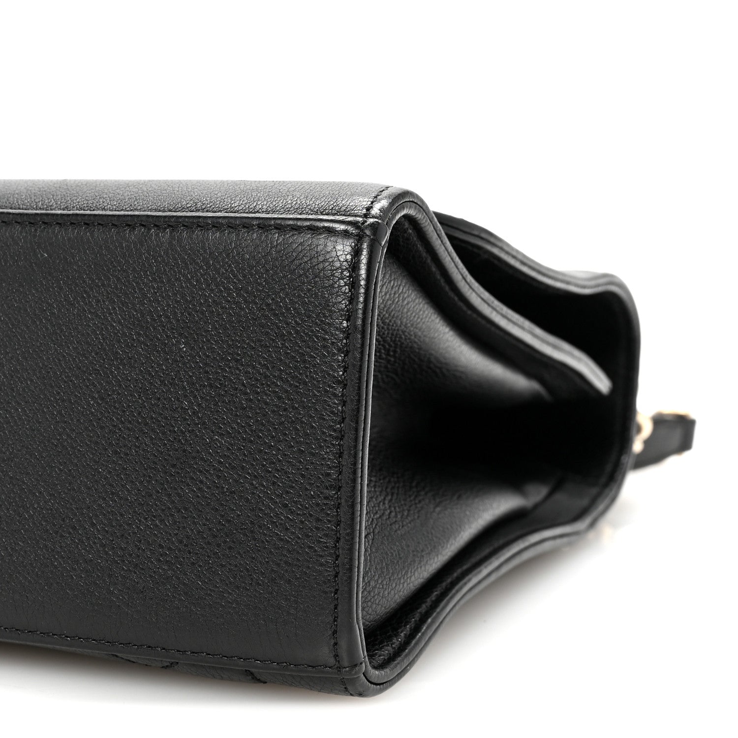 Grained Calfskin Quilted Large Label  Flap Bag Black
