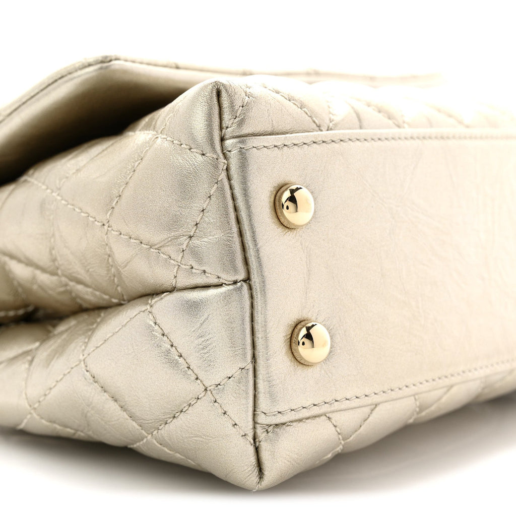 Metallic Aged Calfskin Quilted Mini Coco Handle Flap Gold
