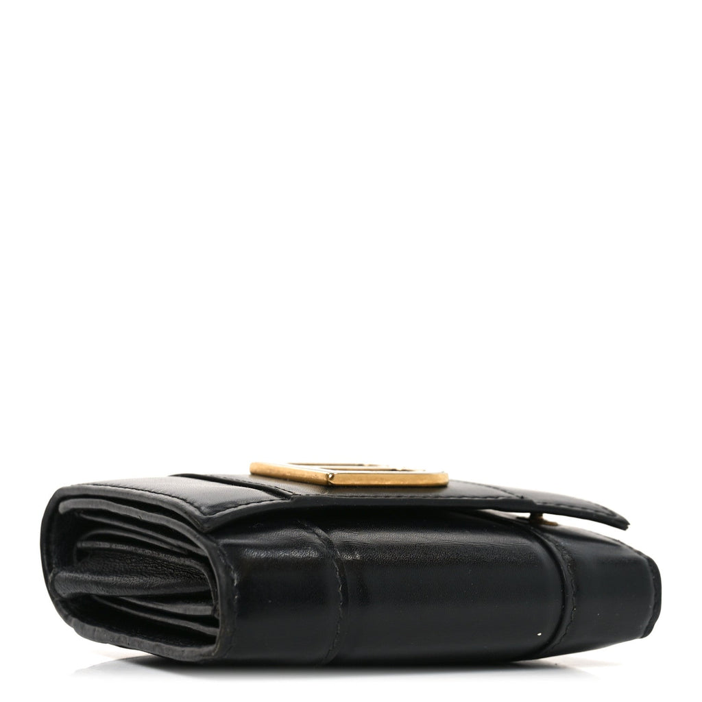Shiny Box Calfskin Hourglass Compact Wallet Black
