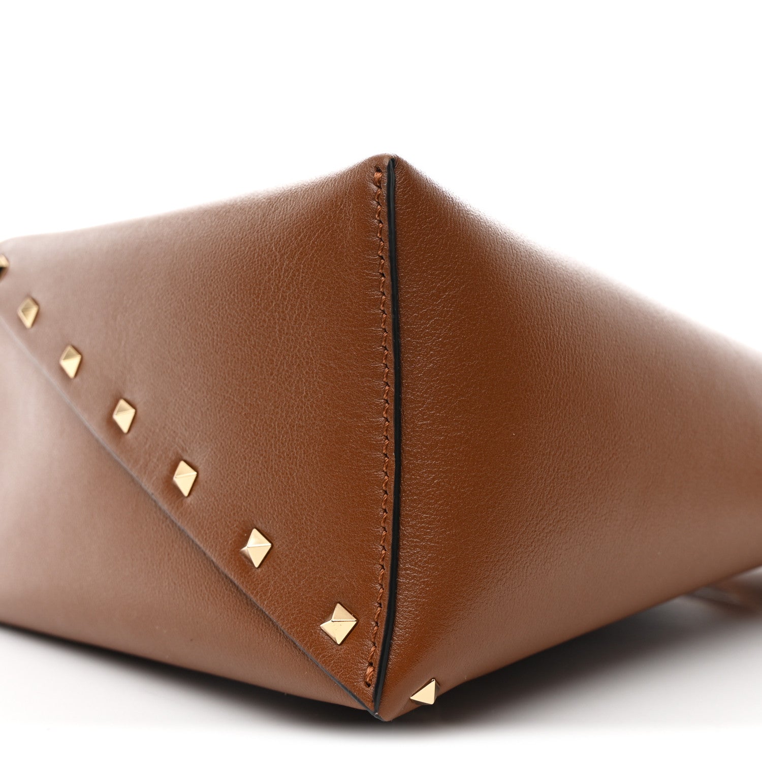 Calfskin Rockstud Wispy Bucket Bag Tobacco