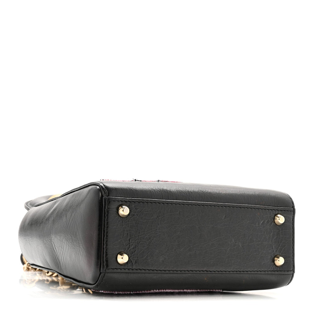 Calfskin Beaded Mini Lady Dior Black