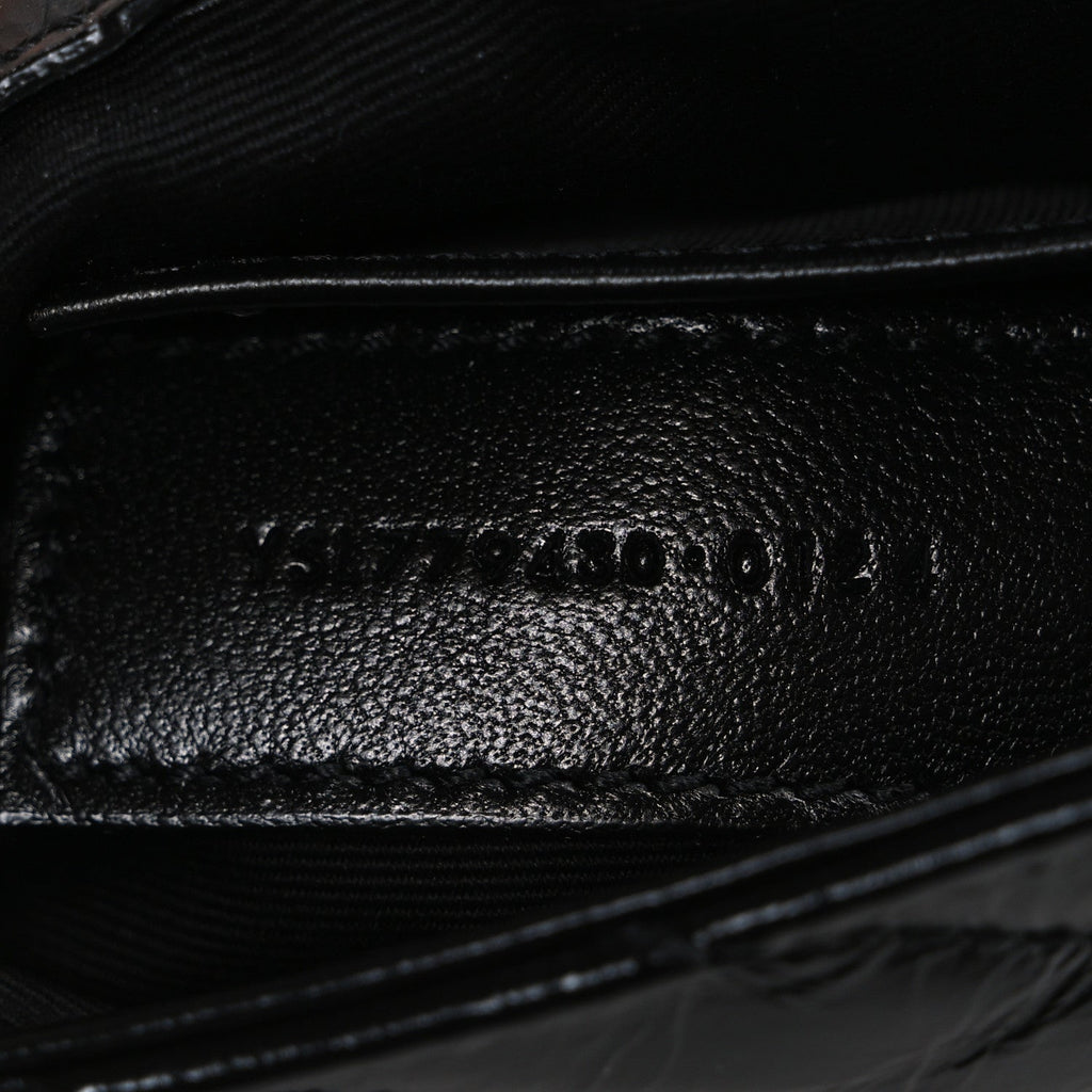 Shiny Calfskin Matelasse Chevron Monogram Mini College Bag Black