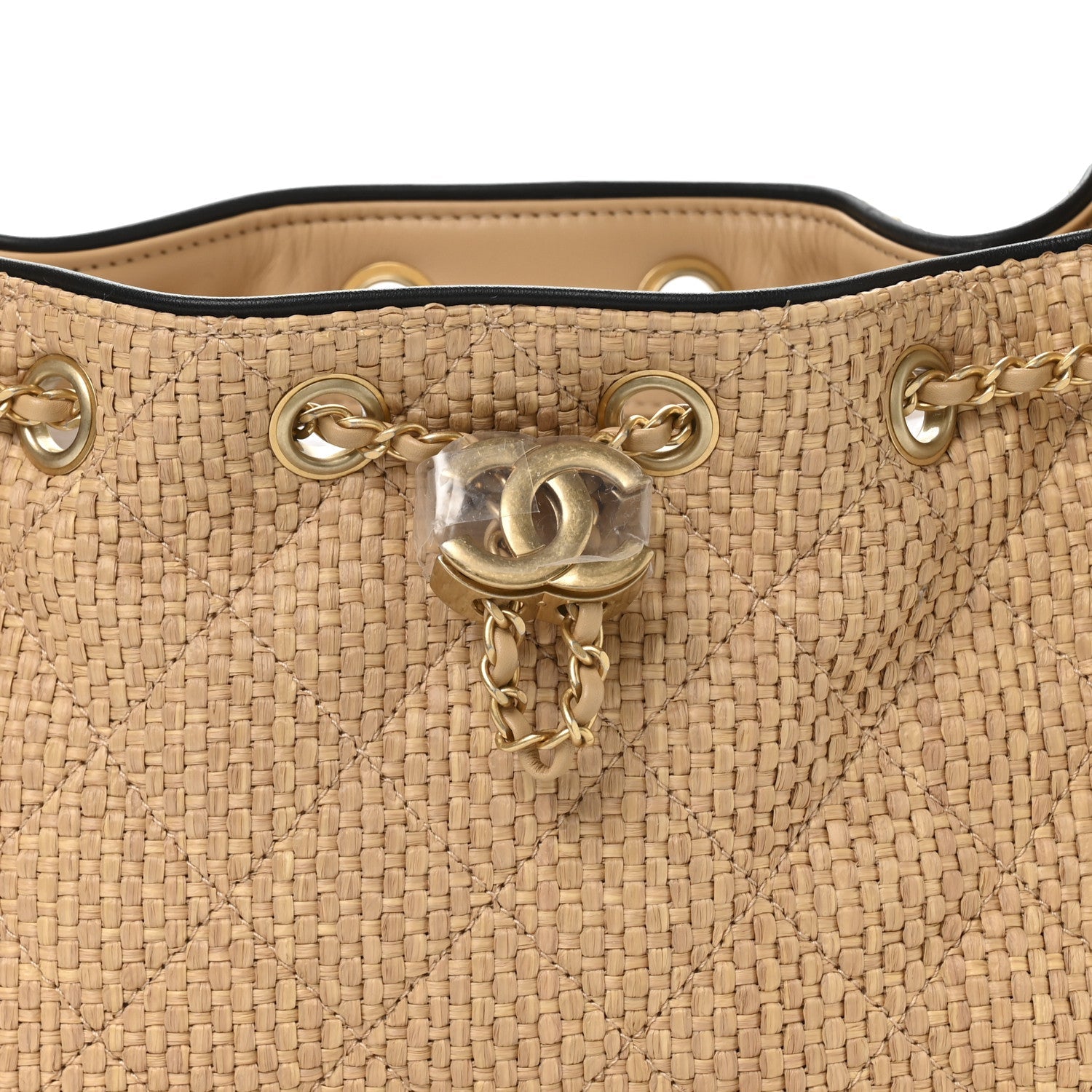 Braided Raffia Calfskin Quilted Mini Chanel 25 Handbag Beige Black