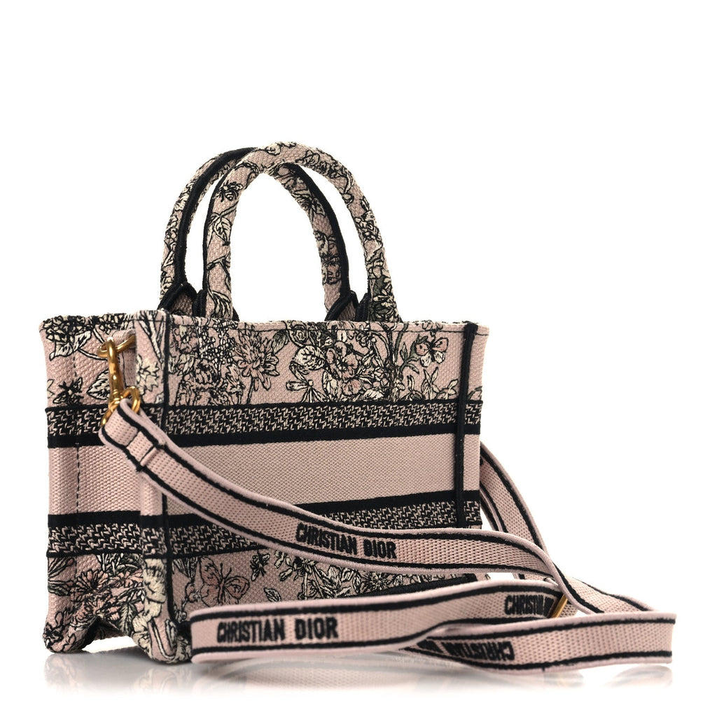 Canvas Embroidered Mini Book Tote With Strap Pink Multicolor