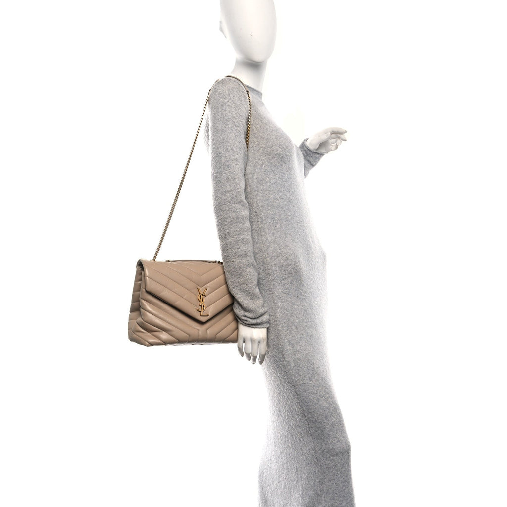 Calfskin Y Quilted Monogram Medium Loulou Chain Satchel Dark Beige