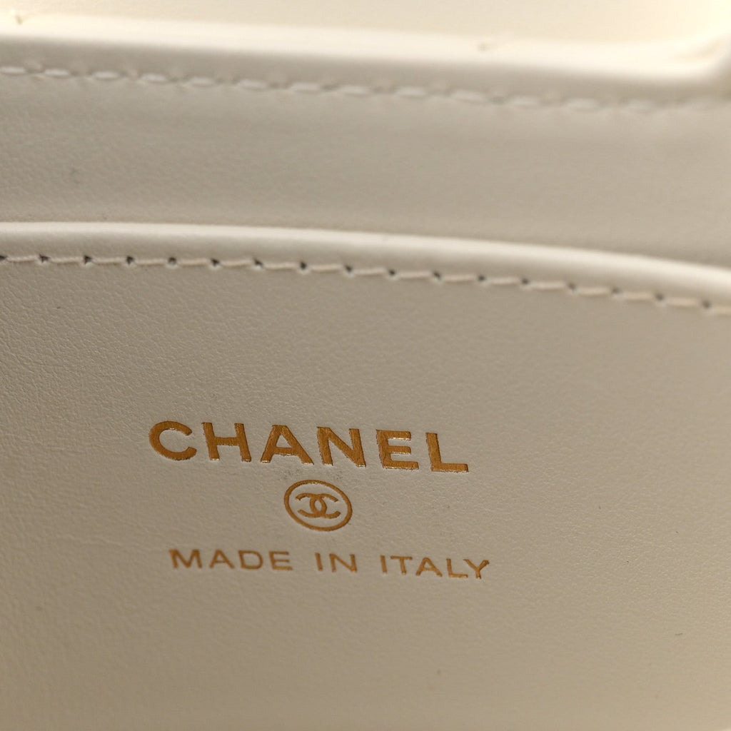 Shiny Aged Calfskin Quilted Mini Nano Kelly Shopper White