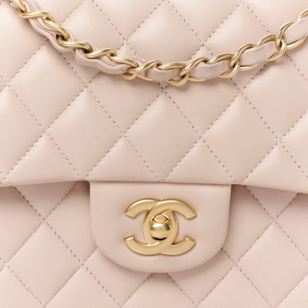 Lambskin Quilted Medium Double Flap Light Pink