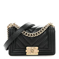Caviar Chevron Quilted Small Boy Flap Black