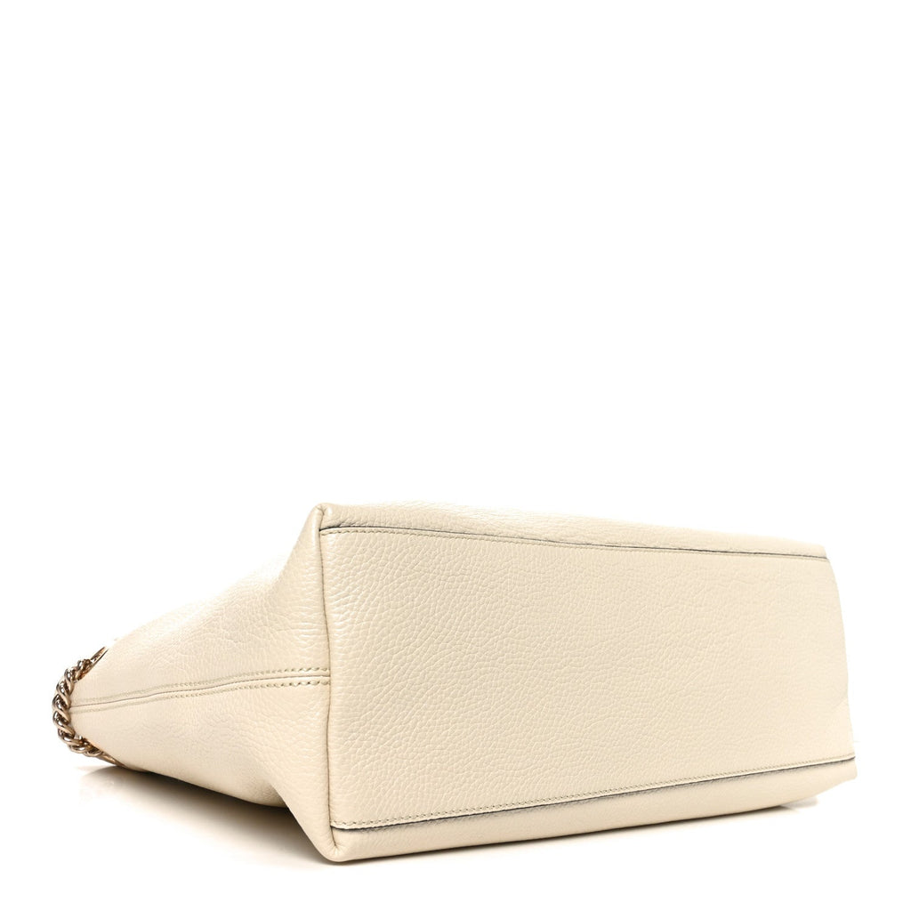 Pebbled Calfskin Medium Soho Chain Shoulder Bag Off White