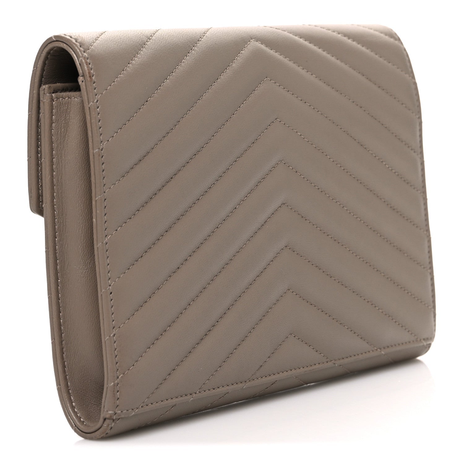 Lambskin Matelasse Chevron Monogram Cassandre Flap Pouch Dark Beige