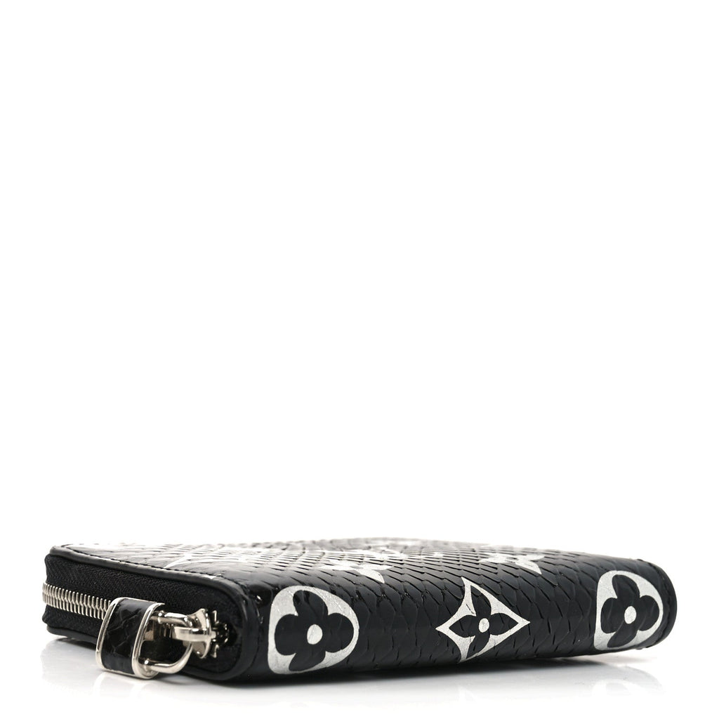 Snakeskin Monogram Zippy Padlock Coin Purse Black