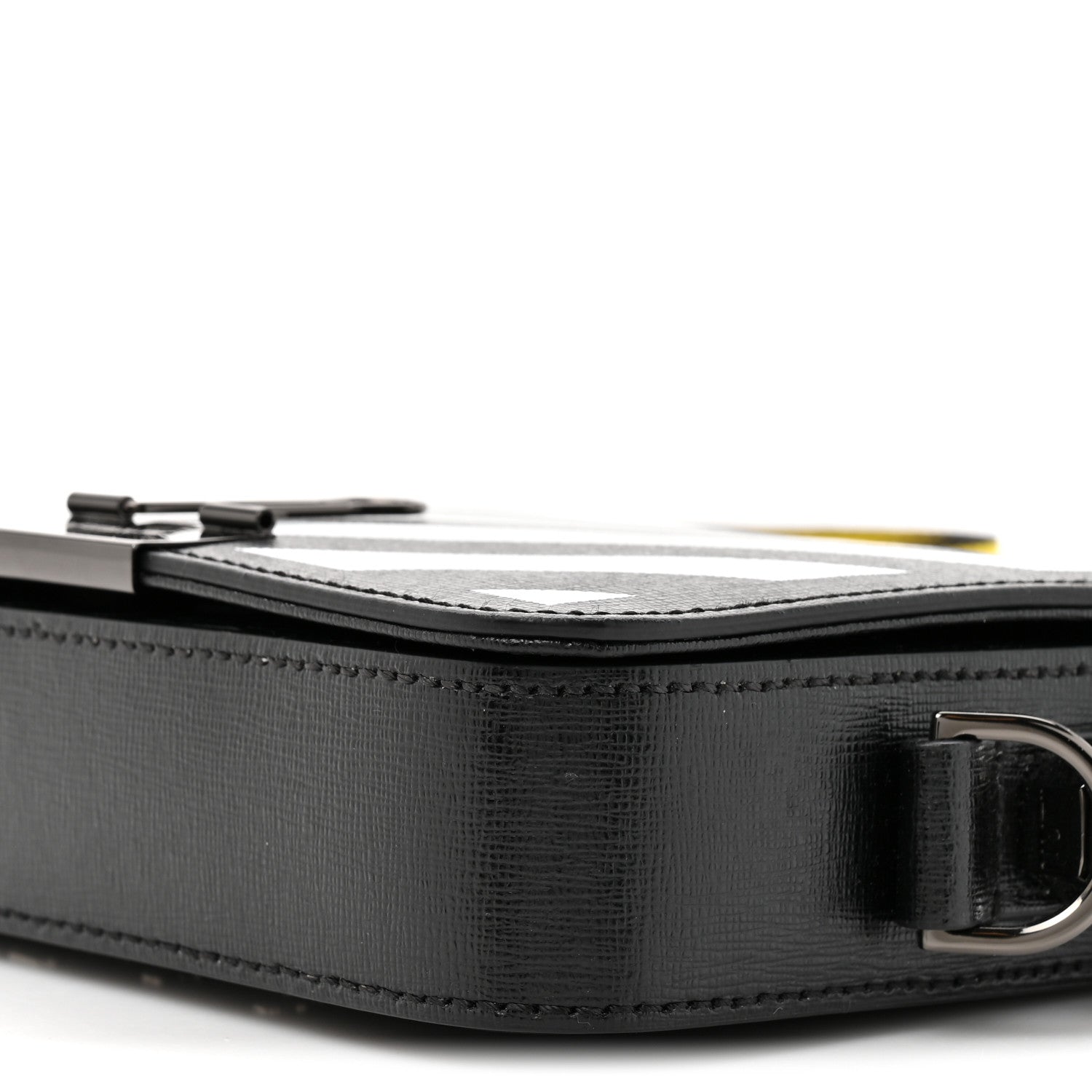 Saffiano Striped Mini Diag Binder Clip Bag Black White Yellow