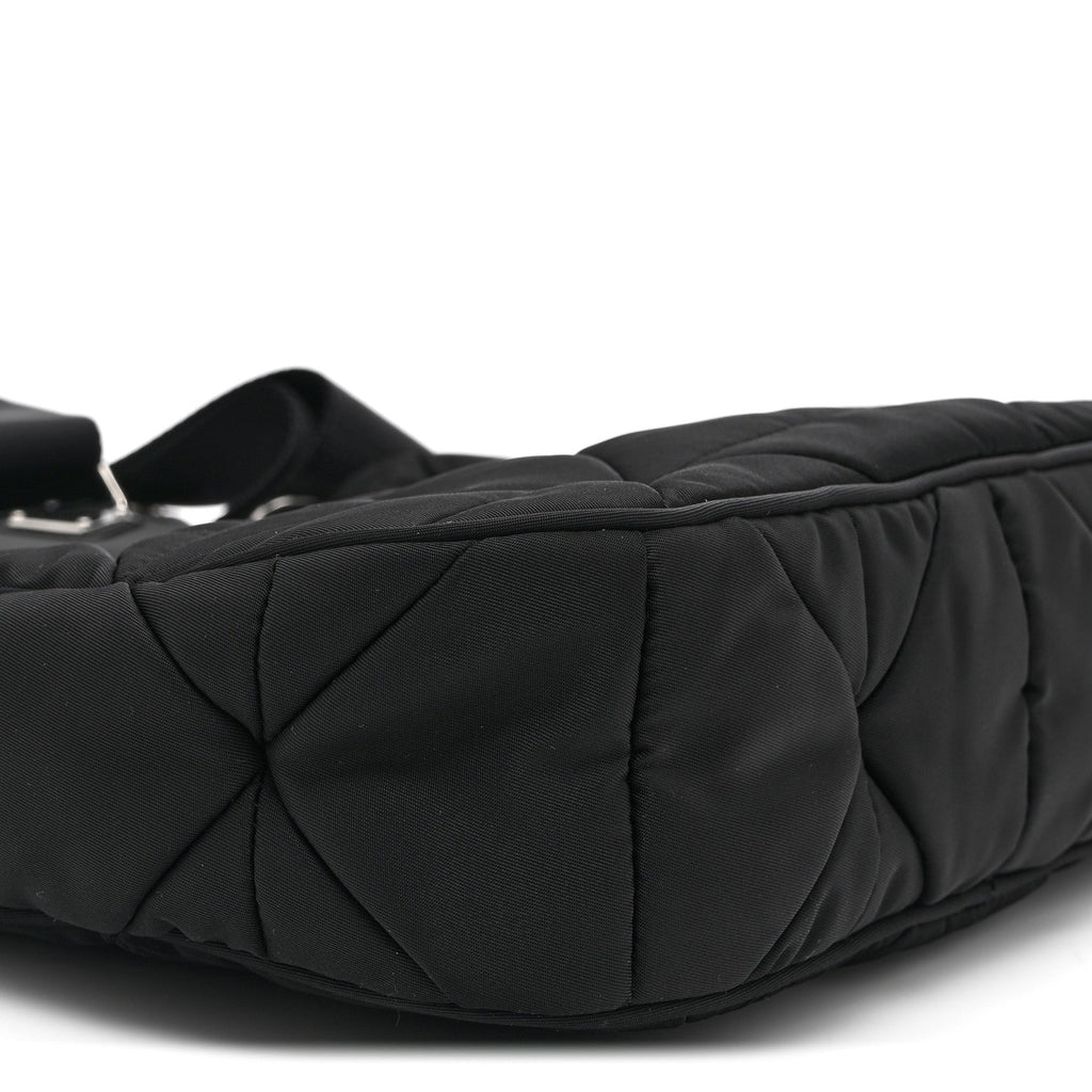 Re-Nylon Triangle Padded Patchwork Shoulder Bag Black