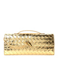 Metallic Lambskin Intrecciato Long Andiamo Top Handle Clutch Gold