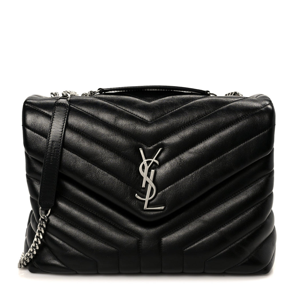 Calfskin Y Quilted Monogram Medium Loulou Chain Satchel Black
