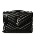 Calfskin Y Quilted Monogram Medium Loulou Chain Satchel Black