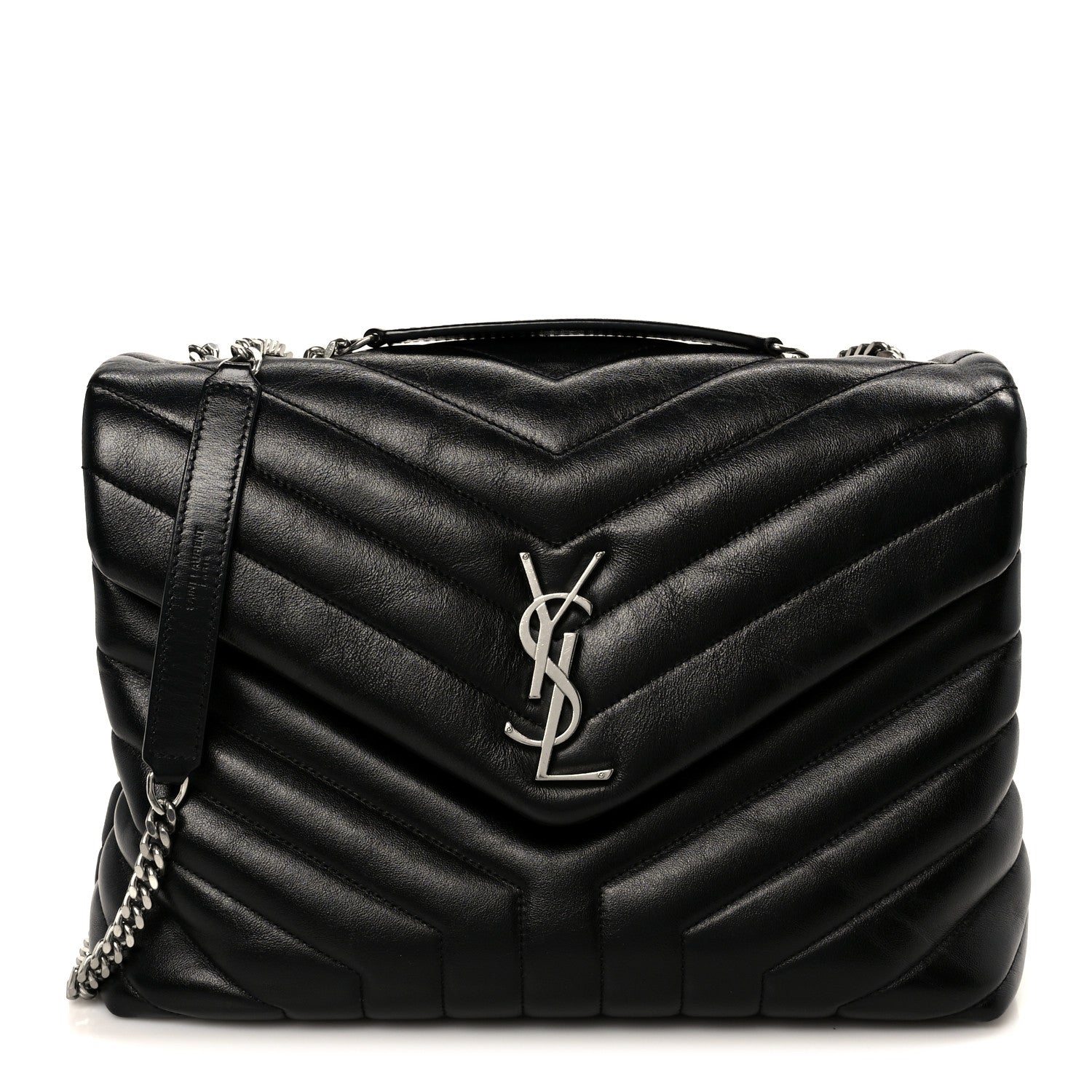 Calfskin Y Quilted Monogram Medium Loulou Chain Satchel Black