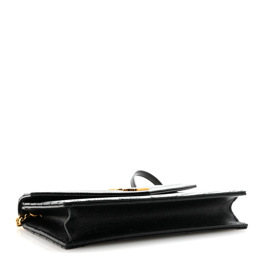 Grain De Poudre Matelasse Chevron Monogram Envelope Chain Wallet Black