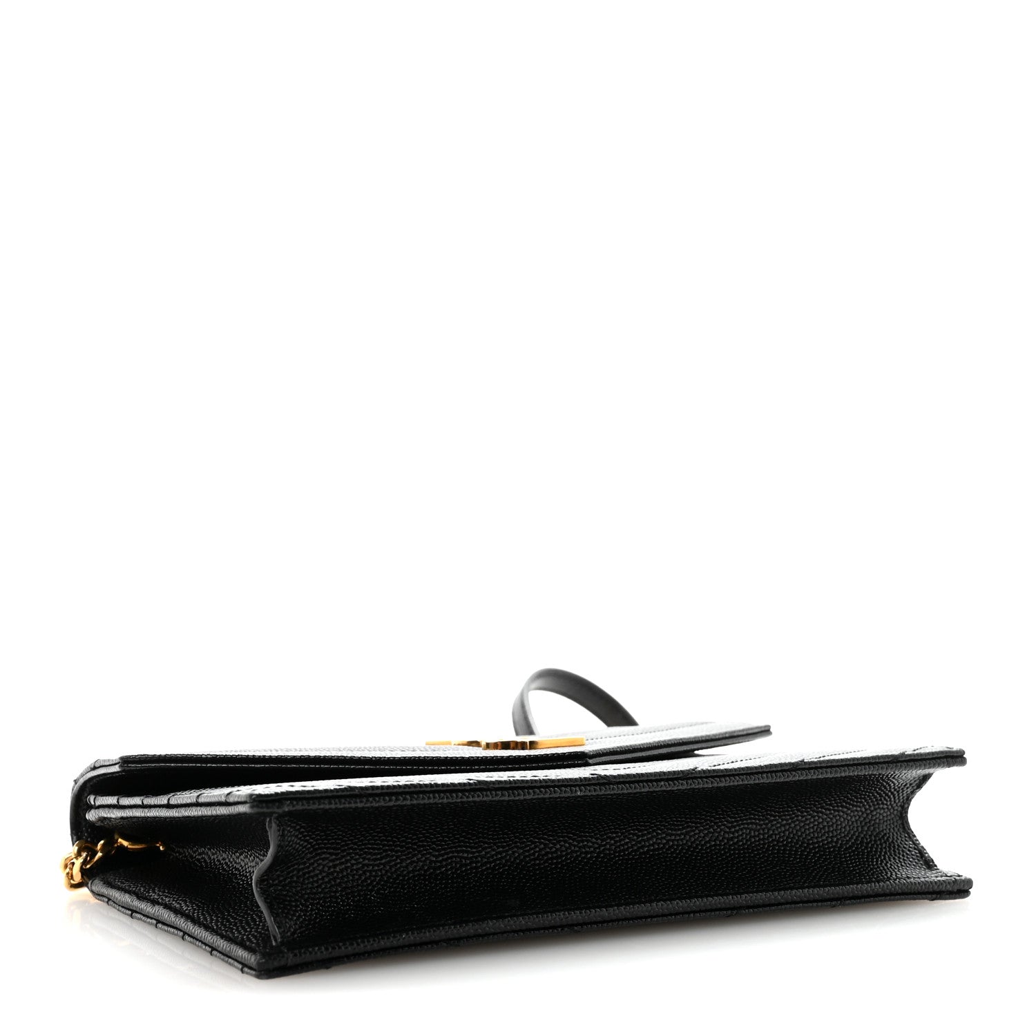 Grain De Poudre Matelasse Chevron Monogram Envelope Chain Wallet Black