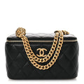 Lambskin Quilted Camellia Vanity Case Black
