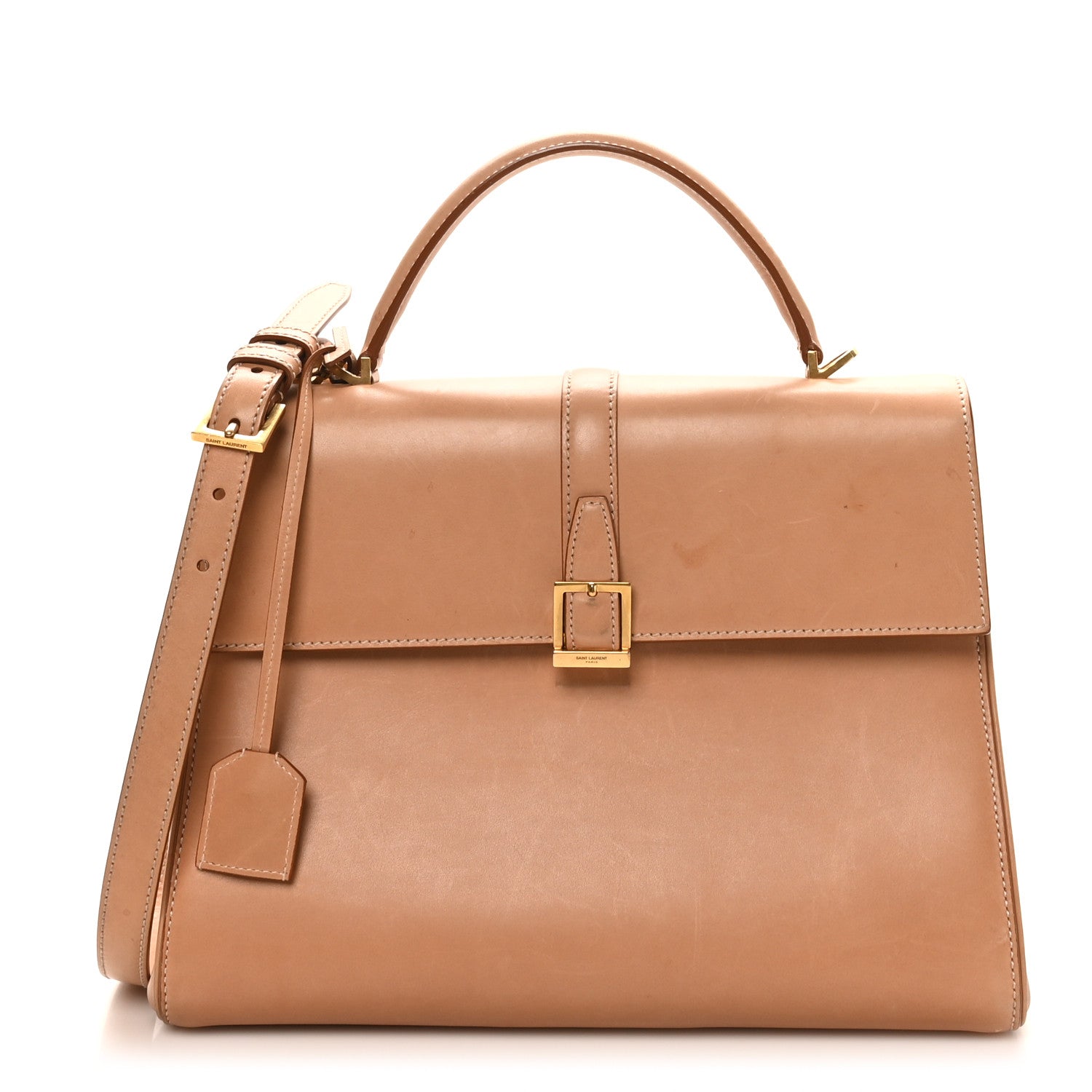 Shiny Calfskin Le Fermoir Top Handle Bag Vintage Brown