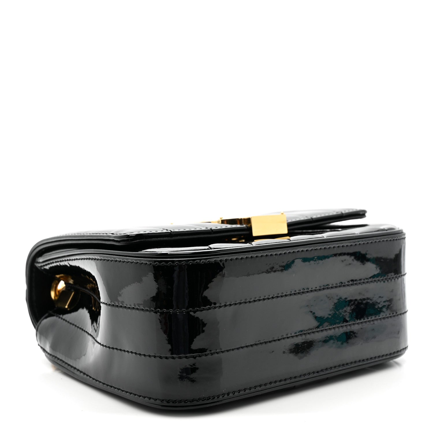 Patent Calfskin Matelasse Monogram Small Vicky Chain Bag Black