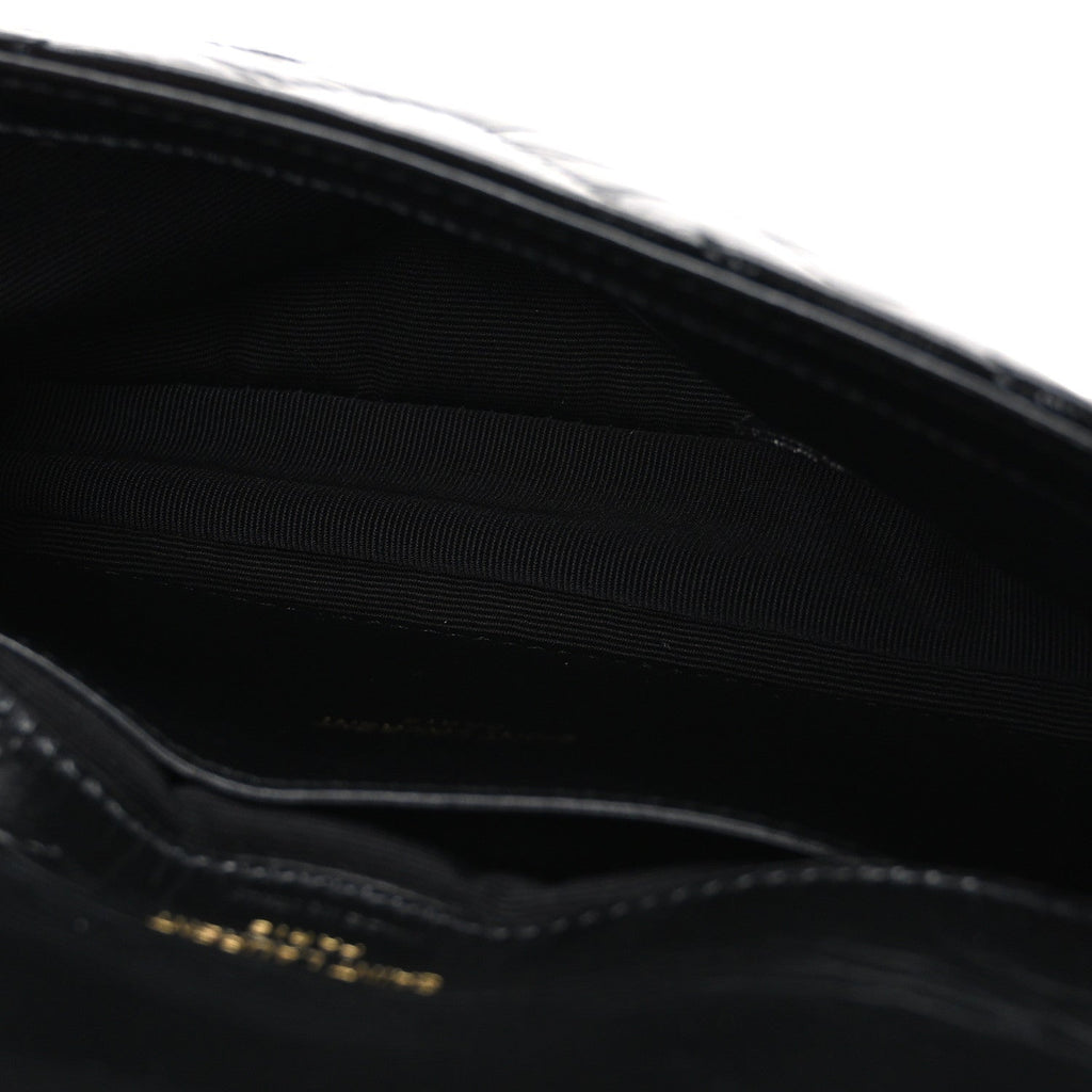 Shiny Calfskin Matelasse Chevron Monogram Mini College Bag Black