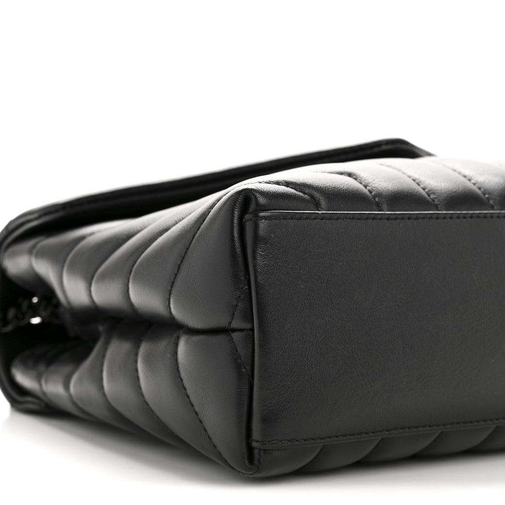 Calfskin Y Quilted Monogram Monochrome Small Loulou Chain Satchel Black