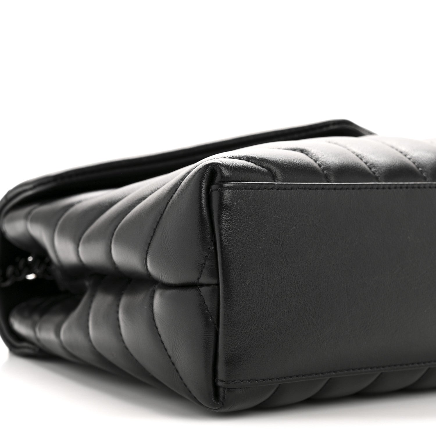 Calfskin Y Quilted Monogram Monochrome Small Loulou Chain Satchel Black
