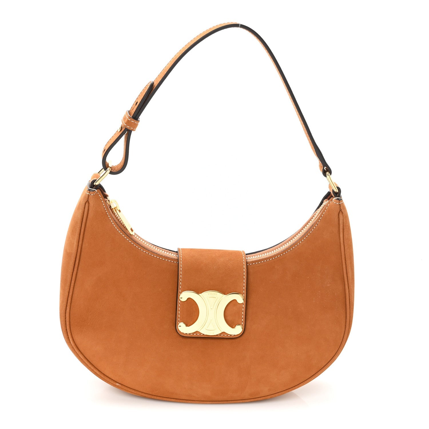 Suede Medium Strap Ava Triomphe Shoulder Bag Camel