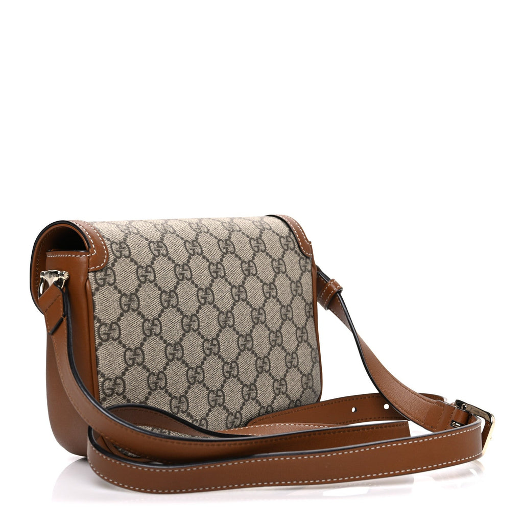 GG Supreme Monogram Horsebit 1955 Soft Small Shoulder Bag Beige Brown Sugar