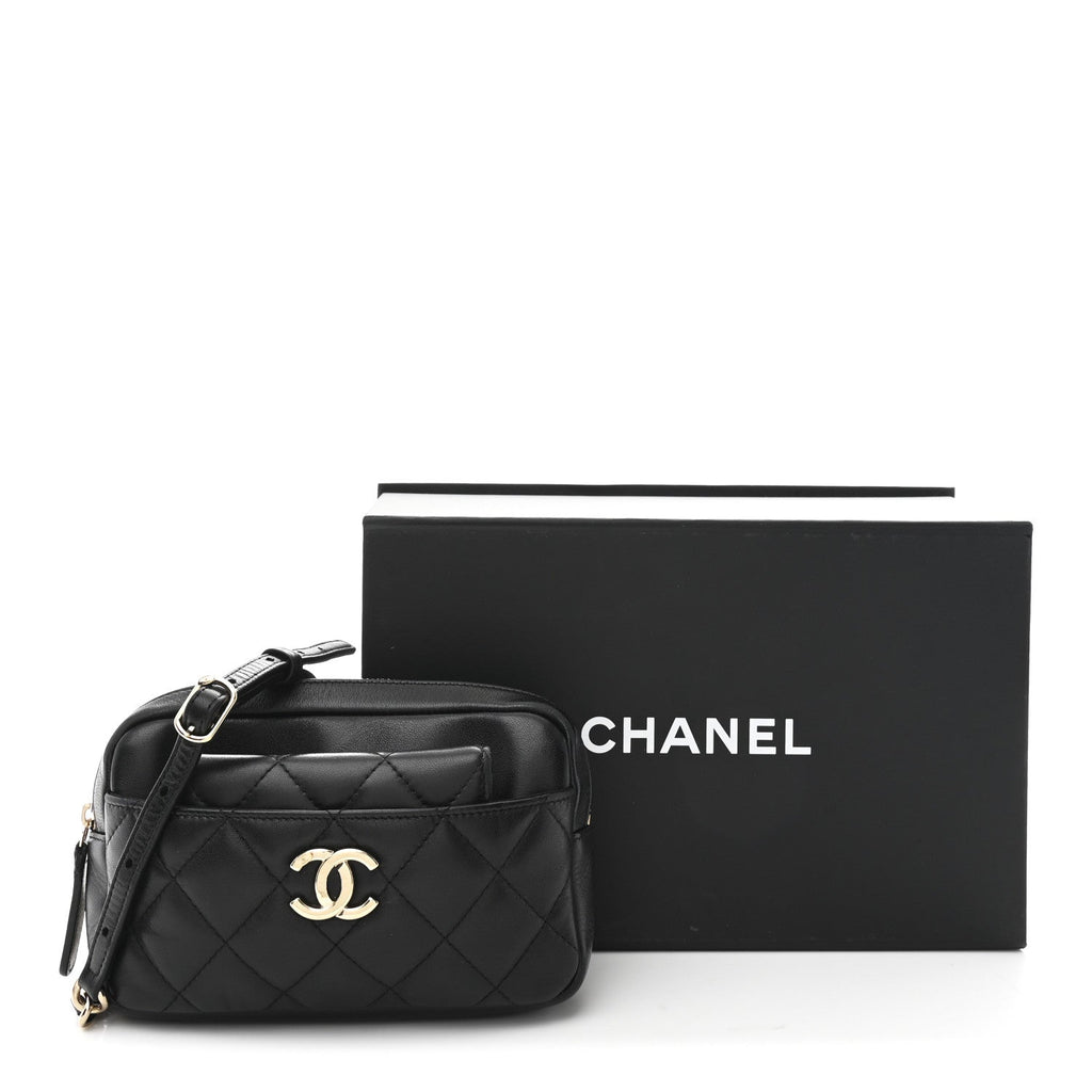 Lambskin Quilted Waist Bag With Pouch Black