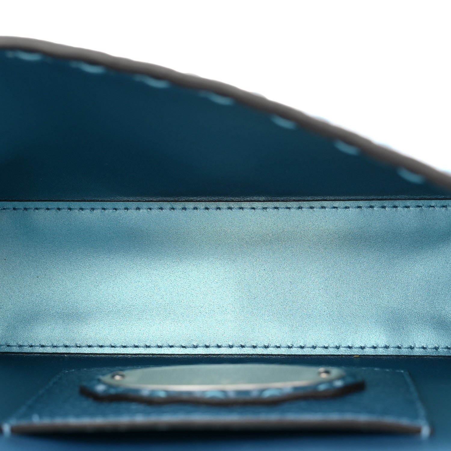 Metallic Cuoio Roma Sellerissima Nappa Sintetica Tape Stitch Mini Baguette Placca Argento