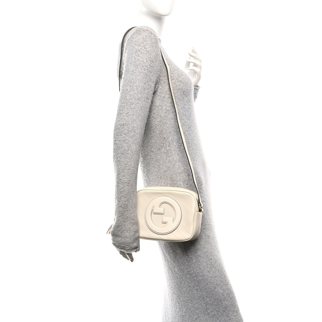 Sakai Be Green Calfskin Diagonal Stitched Small Blondie Shoulder Bag Mystic White