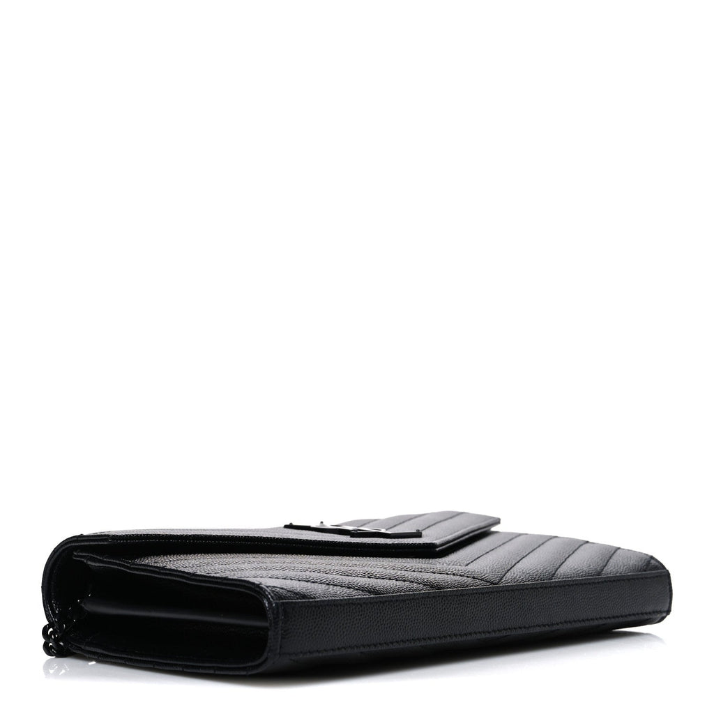 Grain De Poudre Matelasse Chevron Monogram Monochrome Chain Wallet Black