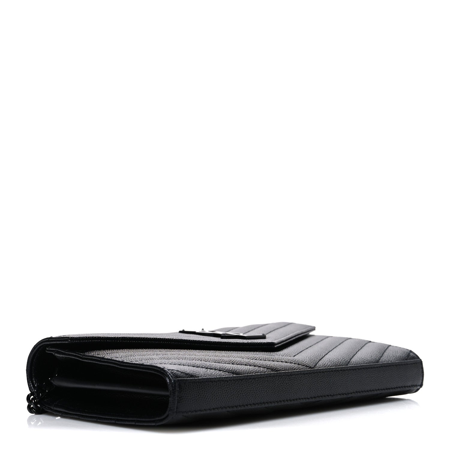 Grain De Poudre Matelasse Chevron Monogram Monochrome Chain Wallet Black