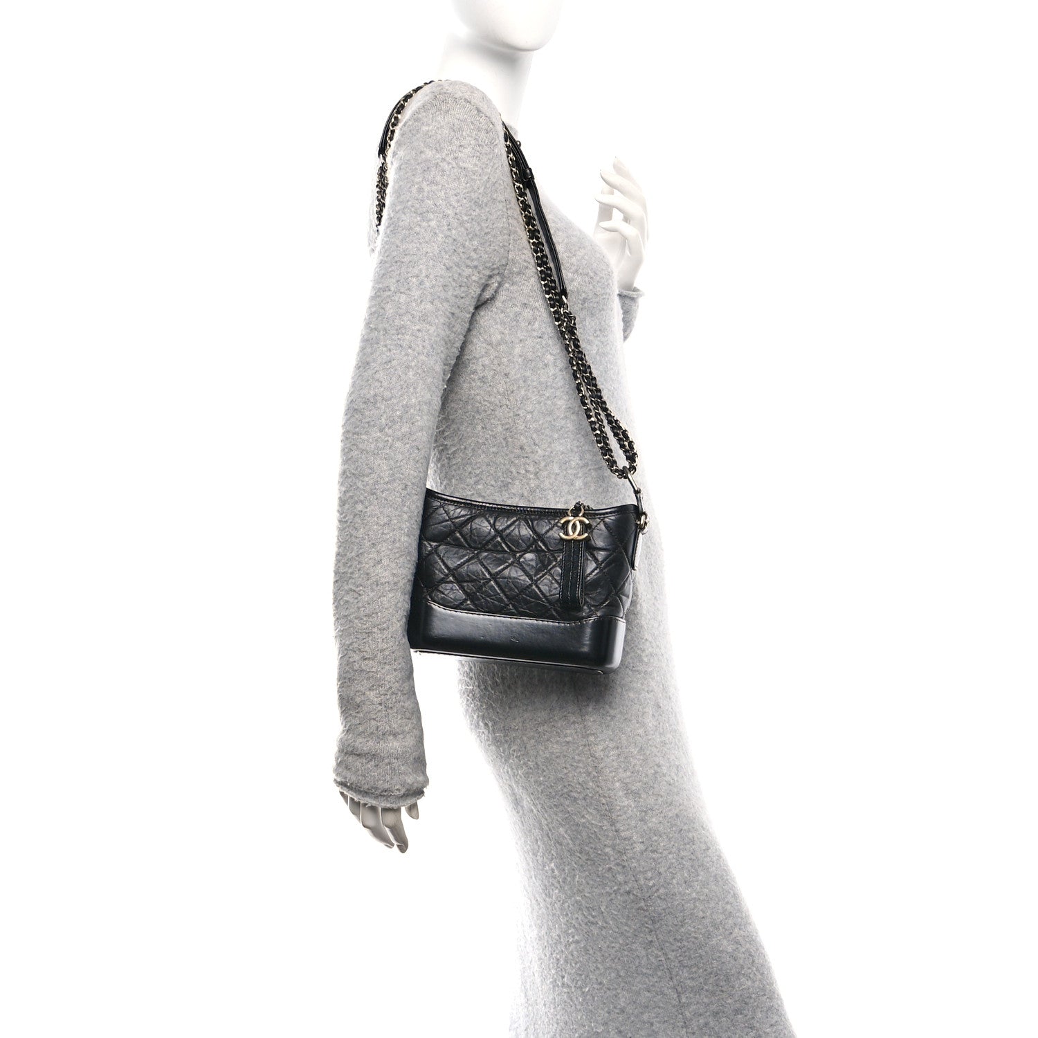 Aged Calfskin Quilted Small Gabrielle Hobo Black