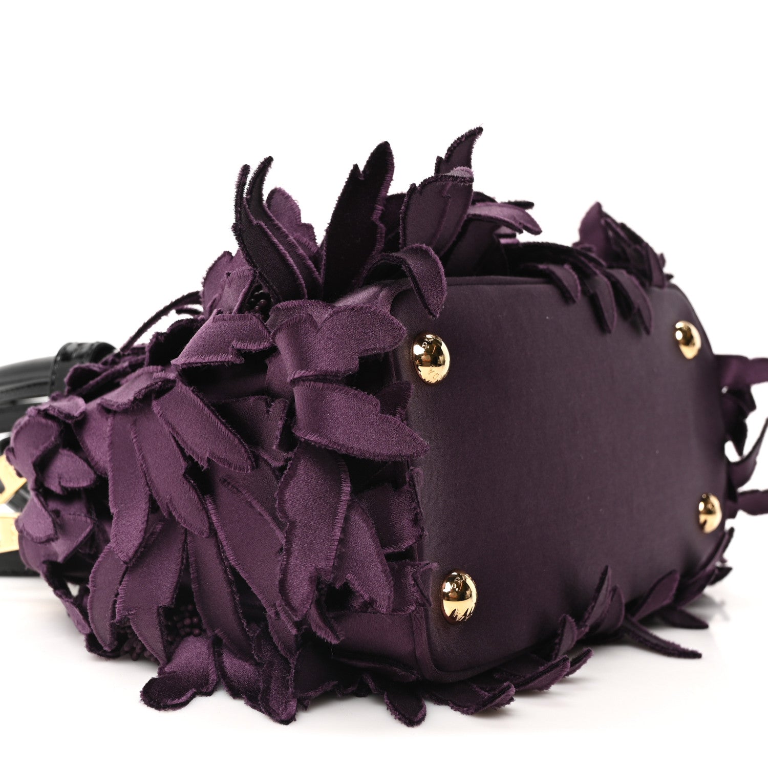 Satin Feathered Vernice Mini Galleria Double Zip Tote Black Prugna