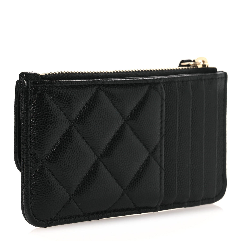Caviar Quilted Flap Zip  Holder Black