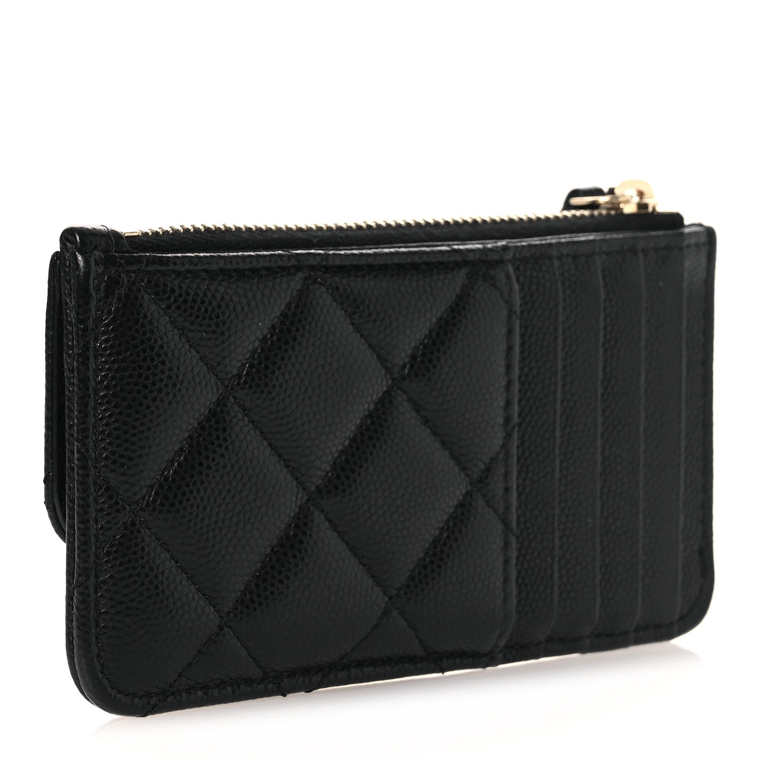 Caviar Quilted Flap Zip  Holder Black