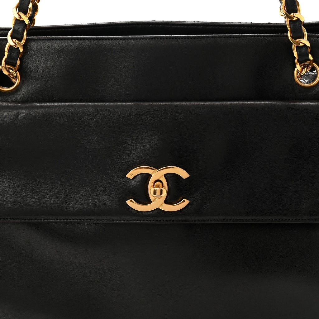Lambskin CC Flap Shopping Tote Black