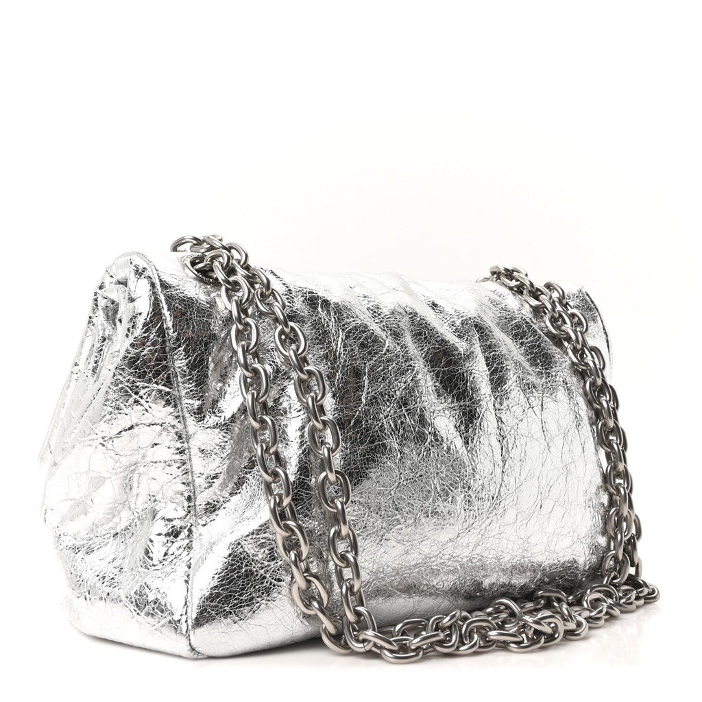Metallized Arena Calfskin Medium Monaco Chain Shoulder Bag Silver