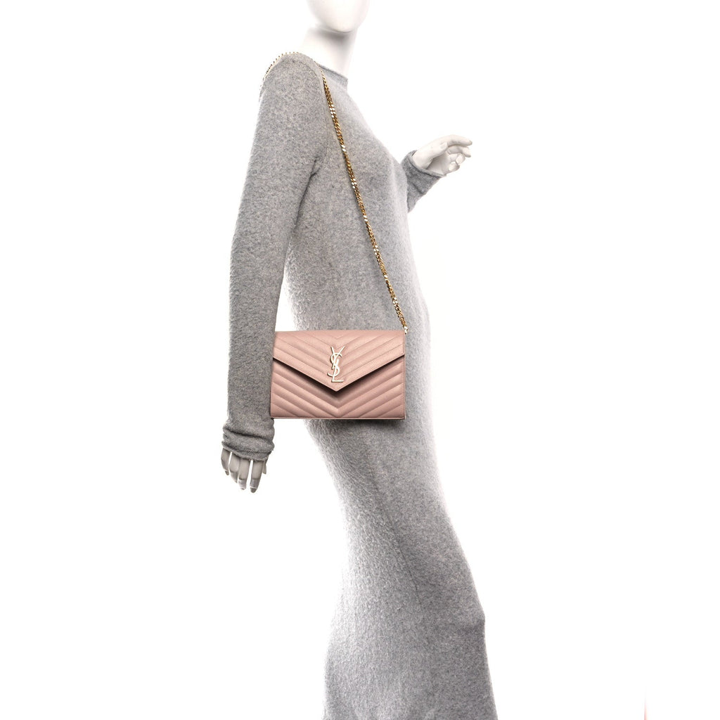 Grain De Poudre Matelasse Chevron Monogram Chain Wallet Pale Pink