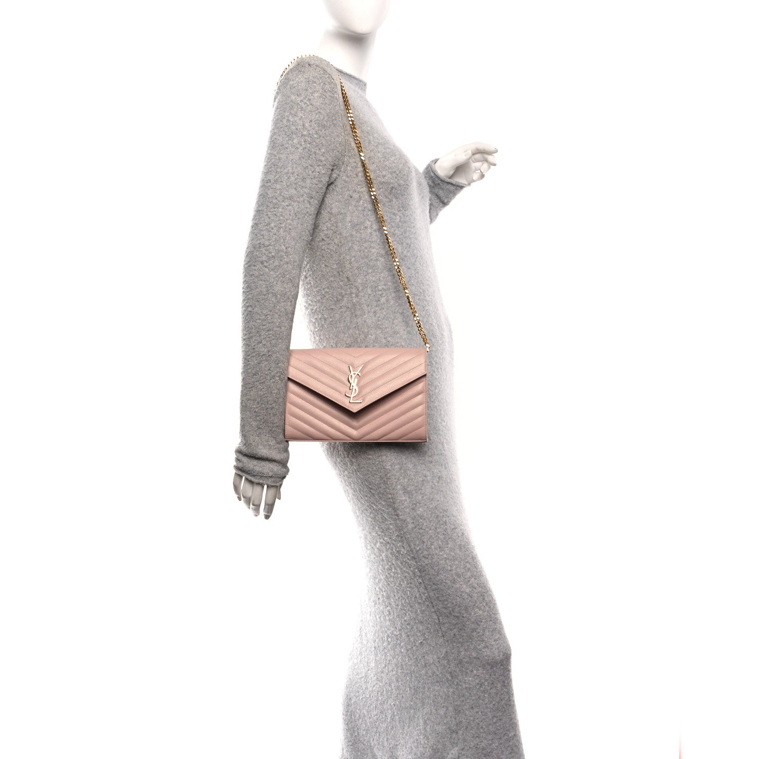 Grain De Poudre Matelasse Chevron Monogram Chain Wallet Pale Pink